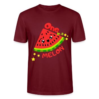 One in a melon.Cool summer vivid design watermelon - Stanley/Stella CRAFTER Unisex Organic T-Shirt - burgundy - Front - Alina (178cm) & Michal (187cm)