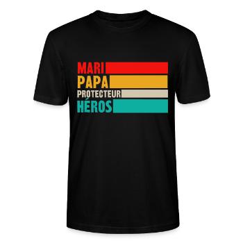 mari papa protecteur héros - T-shirt bio CRAFTER Stanley Stella Unisexe - noir - Devant - Alina (178cm) & Michal (187cm)