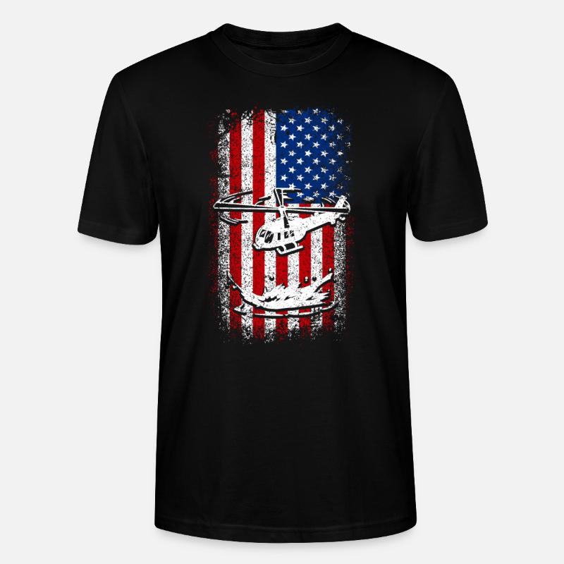 Hélicoptère drapeau américain des États-Unis - T-shirt bio CRAFTER Stanley Stella Unisexe - noir