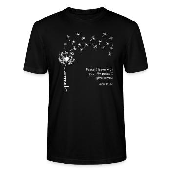 Frieden Löwenzahn Christliches Design Johannes 14,27 - Stanley/Stella Unisex Bio-T-Shirt CRAFTER - Schwarz - Vorne - Alina (178cm) & Michal (187cm)