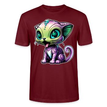 Chat extraterrestre mignon - T-shirt bio CRAFTER Stanley Stella Unisexe - bordeaux - Devant - Alina (178cm) & Michal (187cm)