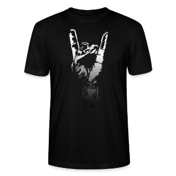 Signe de musique Hand Metal - T-shirt bio CRAFTER Stanley Stella Unisexe - noir - Devant - Alina (178cm) & Michal (187cm)