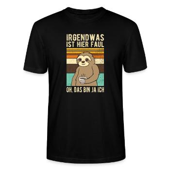 Faultier Irgendwas ist hier Faul - Stanley/Stella Unisex Bio-T-Shirt CRAFTER - Schwarz - Vorne - Alina (178cm) & Michal (187cm)