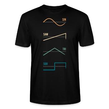 Synthesizer Wellenform Vintage - Stanley/Stella Unisex Bio-T-Shirt CRAFTER - Schwarz - Vorne - Alina (178cm) & Michal (187cm)
