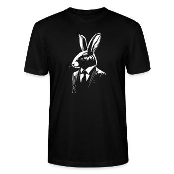 Rabbit in Suit - Stanley/Stella CRAFTER Unisex Organic T-Shirt - black - Front - Alina (178cm) & Michal (187cm)