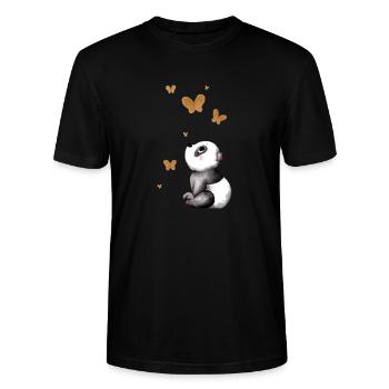 Dreaming cartoon panda - Stanley/Stella CRAFTER Unisex Organic T-Shirt - black - Front - Alina (178cm) & Michal (187cm)