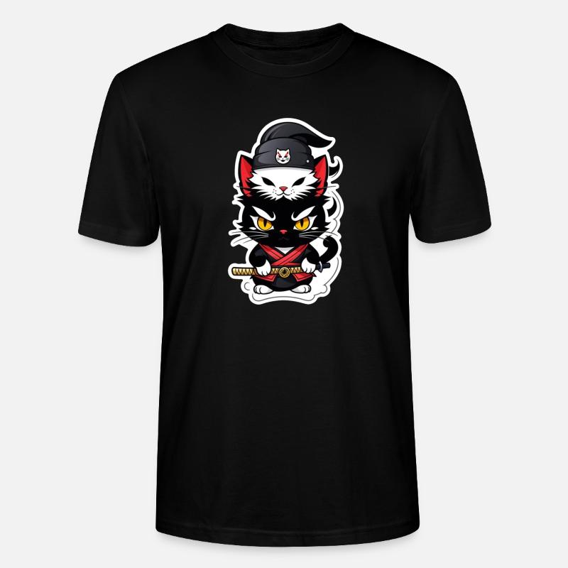 chat ninja - chaton samourai - T-shirt bio CRAFTER Stanley Stella Unisexe - noir