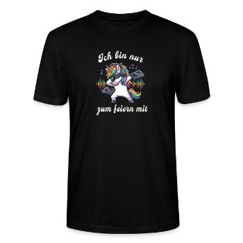 Ich bin nur zum Feiern mit – Einhorn JGA weiss - Stanley/Stella Unisex Bio-T-Shirt CRAFTER - Schwarz - Vorne - Alina (178cm) & Michal (187cm)
