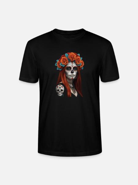 Blumen Zucker Schädel Porträt - Stanley/Stella Unisex Bio-T-Shirt CRAFTER - Schwarz