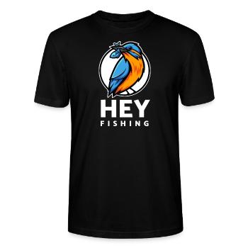 Logo HEYFISHING en couleur avec lettres blanches - T-shirt bio CRAFTER Stanley Stella Unisexe - noir - Devant - Alina (178cm) & Michal (187cm)