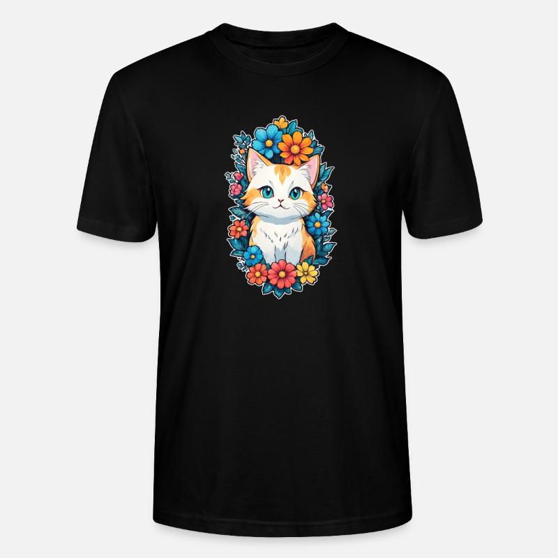 chat et fleur aquarelle - T-shirt bio CRAFTER Stanley Stella Unisexe - noir