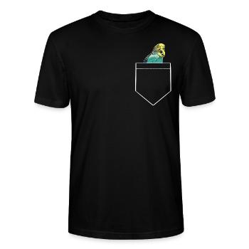 Budgie breast pocket design with budgie - Stanley/Stella CRAFTER Unisex Organic T-Shirt - black - Front - Alina (178cm) & Michal (187cm)