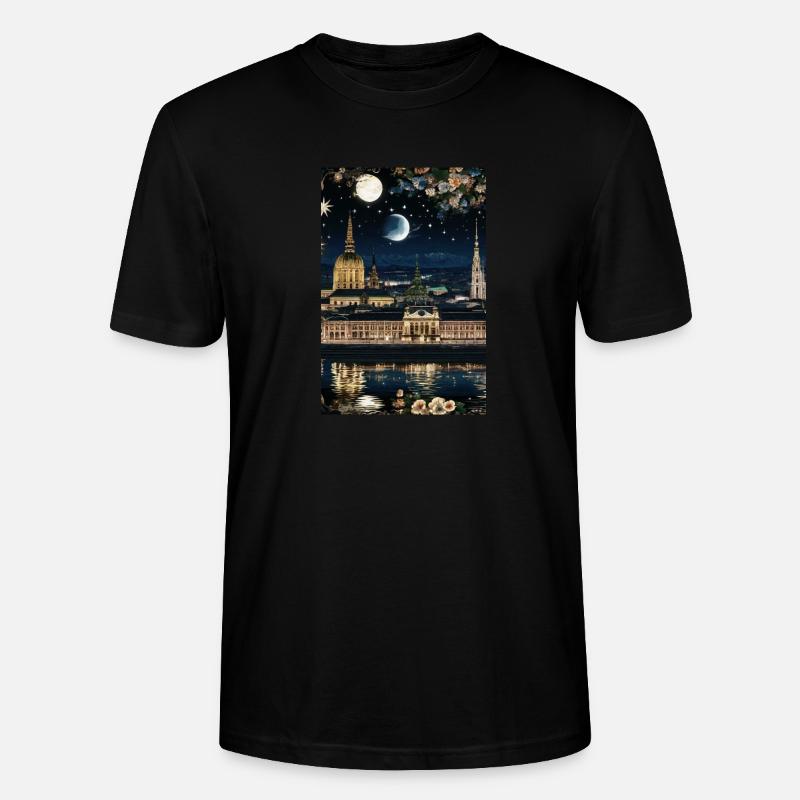 Wien,Wien bei Nacht,skyline, Sterne, Comic - Stanley/Stella Unisex Bio-T-Shirt CRAFTER - Schwarz