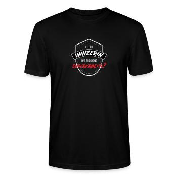 WINZERIN Wein Superkraft Beruf Landwirtin Geschenk - Stanley/Stella Unisex Bio-T-Shirt CRAFTER - Schwarz - Vorne - Alina (178cm) & Michal (187cm)