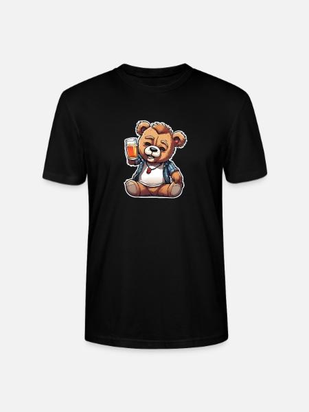 Celebrating teddy bear with beer - Stanley/Stella CRAFTER Unisex Organic T-Shirt - black