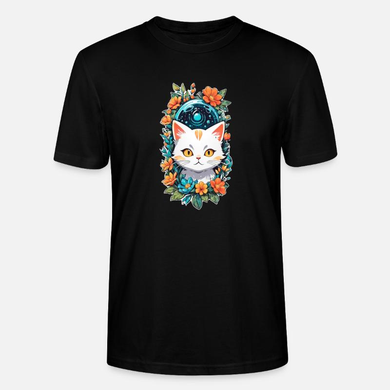 chat et fleur aquarelle - T-shirt bio CRAFTER Stanley Stella Unisexe - noir
