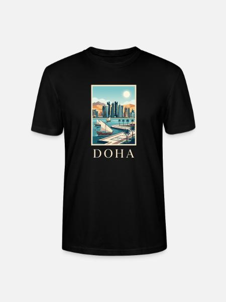 Doha Waterfront Cityscape Katar Reiseplakat - Stanley/Stella Unisex Bio-T-Shirt CRAFTER - Schwarz