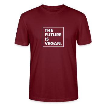 VEGAN VEGETARIAN ANIMAL PROTECTION THE FUTURE IS VEGAN - Stanley/Stella CRAFTER Unisex Organic T-Shirt - burgundy - Front - Alina (178cm) & Michal (187cm)