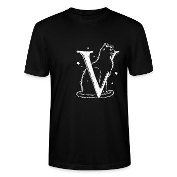 Letter V with cat - Stanley/Stella CRAFTER Unisex Organic T-Shirt - black - Front - Alina (178cm) & Michal (187cm)