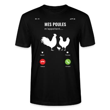Mes poules m'appellent il faut que j'y aille - T-shirt bio CRAFTER Stanley Stella Unisexe - noir - Devant - Alina (178cm) & Michal (187cm)