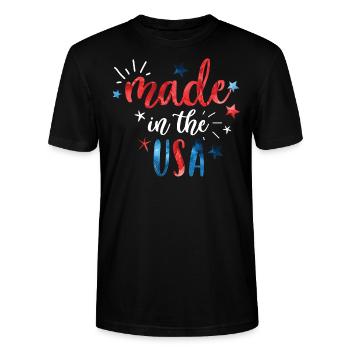 4th of July Made in the USA - Stanley/Stella CRAFTER Unisex Organic T-Shirt - black - Front - Alina (178cm) & Michal (187cm)