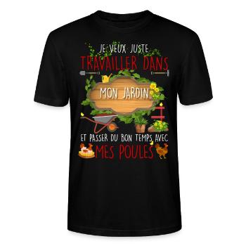 Jardin et mes poules cadeau retraite homme femme - T-shirt bio CRAFTER Stanley Stella Unisexe - noir - Devant - Alina (178cm) & Michal (187cm)