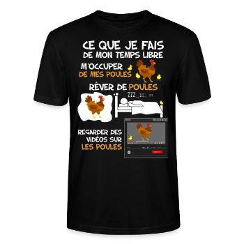 Les Poules et mon temps libre. Humour volaille - T-shirt bio CRAFTER Stanley Stella Unisexe - noir - Devant - Alina (178cm) & Michal (187cm)