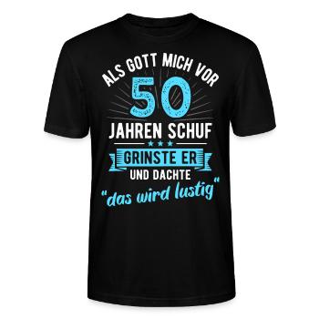 50. Geburtstag als Gott mich vor 50 Jahren schuf - Stanley/Stella Unisex Bio-T-Shirt CRAFTER - Schwarz - Vorne - Alina (178cm) & Michal (187cm)