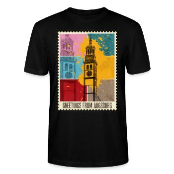 Augsburg Deutschland Stadt Skyline Briefmarke Bunt - Stanley/Stella Unisex Bio-T-Shirt CRAFTER - Schwarz - Vorne - Alina (178cm) & Michal (187cm)
