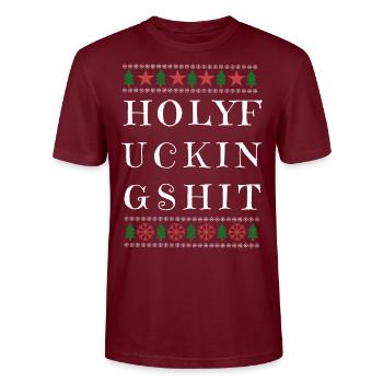 Holy Fucking Shit Christmas - Stanley/Stella Unisex Bio-T-Shirt CRAFTER - Burgunderrot - Vorne - Alina (178cm) & Michal (187cm)