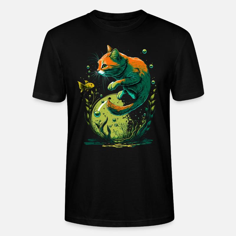Fantasy Katze spielt mit Goldfischen - Stanley/Stella Unisex Bio-T-Shirt CRAFTER - Schwarz