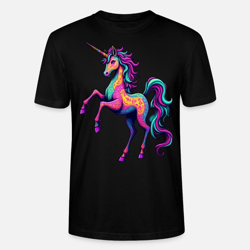 Psychedelisches Neon-Einhorn – Buntes Fantasy-Pferd - Stanley/Stella Unisex Bio-T-Shirt CRAFTER - Schwarz
