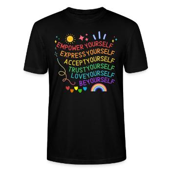 Pride Queer Divers LGBTQ Regenbogen Love Yourself - Stanley/Stella Unisex Bio-T-Shirt CRAFTER - Schwarz - Vorne - Alina (178cm) & Michal (187cm)