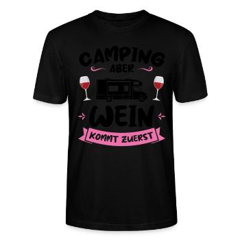 Campen Wein Campingplatz Geschenk - Stanley/Stella Unisex Bio-T-Shirt CRAFTER - Schwarz - Vorne - Alina (178cm) & Michal (187cm)
