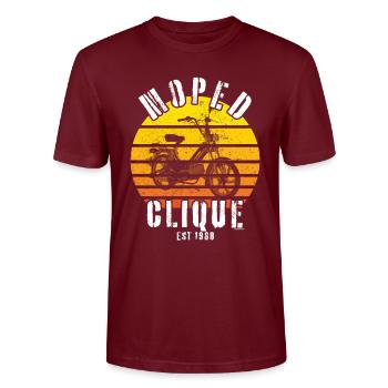 Cyclomoteur Clique Scooter Mokick Deux-Roues 1968 - T-shirt bio CRAFTER Stanley Stella Unisexe - bordeaux - Devant - Alina (178cm) & Michal (187cm)