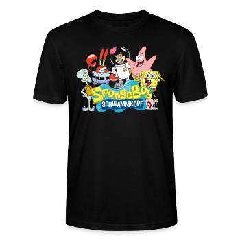 SpongeBob Schwammkopf Logo Patrick Thaddäus Krabs - Stanley/Stella Unisex Bio-T-Shirt CRAFTER - Schwarz - Vorne - Alina (178cm) & Michal (187cm)