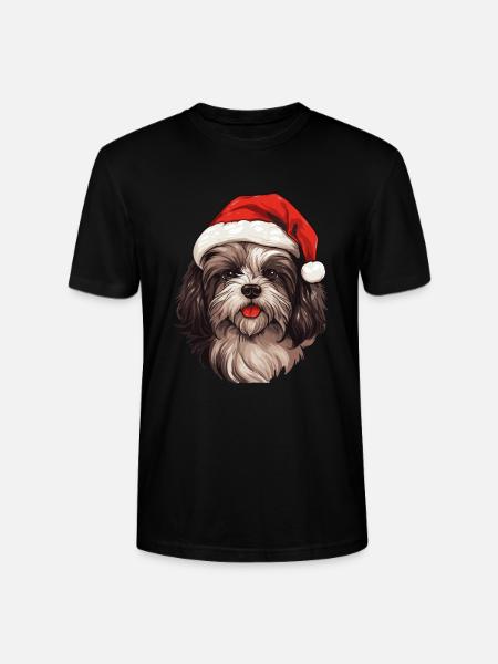 Havanese Dog Christmas Head - Stanley/Stella CRAFTER Unisex Organic T-Shirt - black