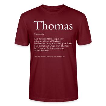 Thomas Wörterbuch Erklärung Vorname Thomas - Stanley/Stella Unisex Bio-T-Shirt CRAFTER - Burgunderrot - Vorne - Alina (178cm) & Michal (187cm)