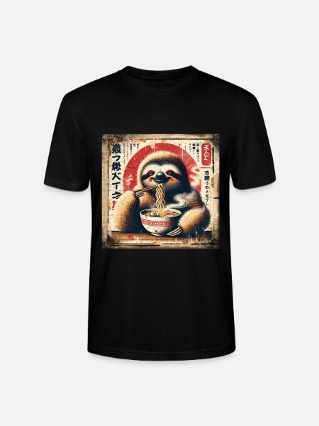 Ramen Sloth Grunge Poster Style - Stanley/Stella CRAFTER Unisex Organic T-Shirt - black