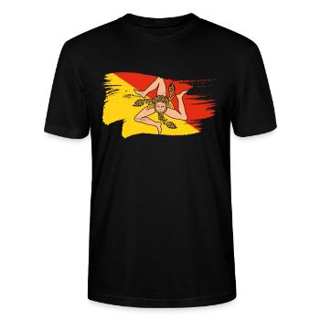Sicile Drapeau Trinacria Sicilienne - T-shirt bio CRAFTER Stanley Stella Unisexe - noir - Devant - Alina (178cm) & Michal (187cm)