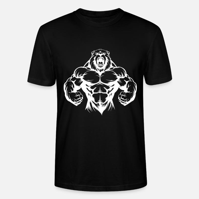 Musculation Bear Grizzly Muscles - T-shirt bio CRAFTER Stanley Stella Unisexe - noir