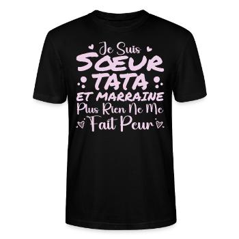 Sœur Tata et Marraine Je Suis Sœur Tata - T-shirt bio CRAFTER Stanley Stella Unisexe - noir - Devant - Alina (178cm) & Michal (187cm)