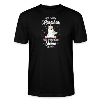 Ich hasse Menschen...Steine sind OK Einhorn Lustig - Stanley/Stella Unisex Bio-T-Shirt CRAFTER - Schwarz - Vorne - Alina (178cm) & Michal (187cm)