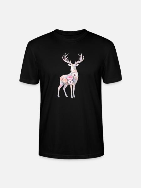 Hirsch Aquarell Silhouette Blumen - Stanley/Stella Unisex Bio-T-Shirt CRAFTER - Schwarz
