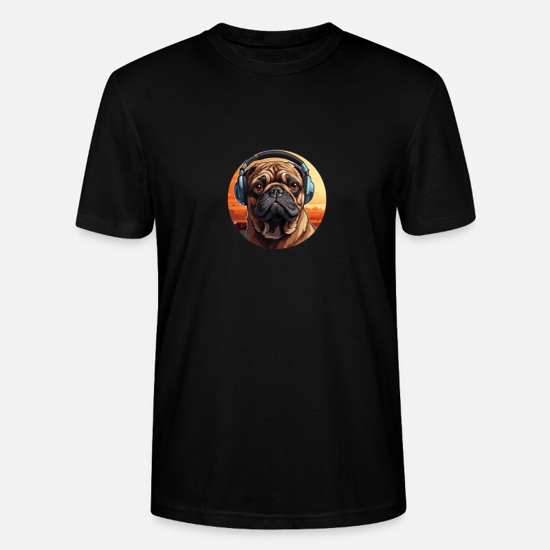 Mops mit Kopfhörer - Stanley/Stella Unisex Bio-T-Shirt CRAFTER - Schwarz