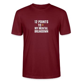 12 points to my mental breakdown - Stanley/Stella CRAFTER Unisex Organic T-Shirt - burgundy - Front - Alina (178cm) & Michal (187cm)