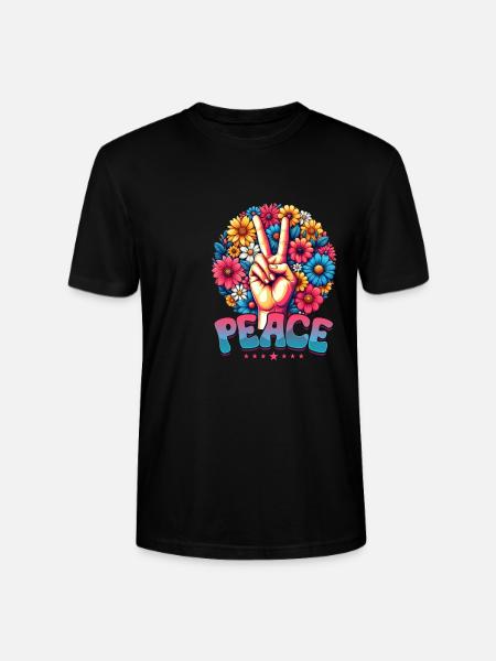 Frieden & Peace Zeichen, Blumen - Stanley/Stella Unisex Bio-T-Shirt CRAFTER - Schwarz