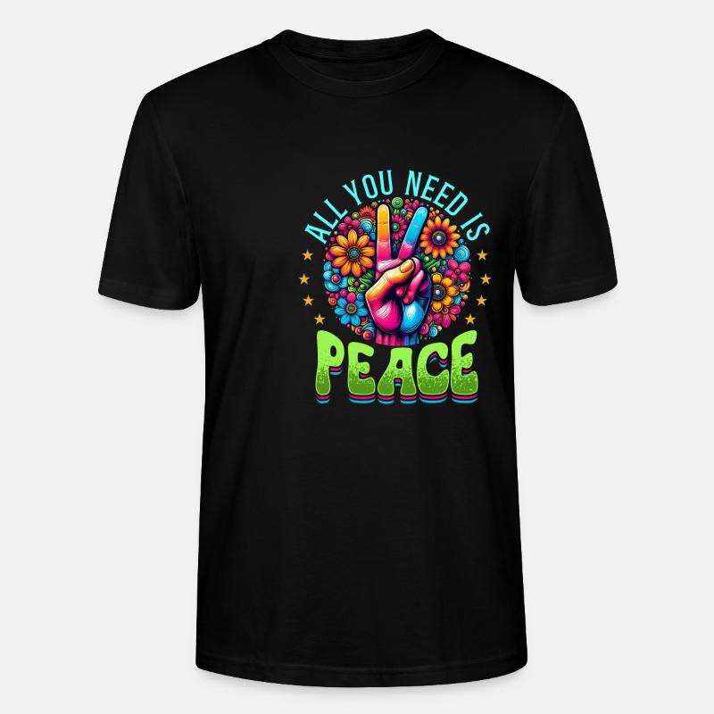 Frieden & Peace Zeichen, Blumen - Stanley/Stella Unisex Bio-T-Shirt CRAFTER - Schwarz