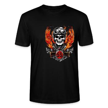 Biker 55 Birthday Skull Motorcycle Friends - Stanley/Stella CRAFTER Unisex Organic T-Shirt - black - Front - Alina (178cm) & Michal (187cm)
