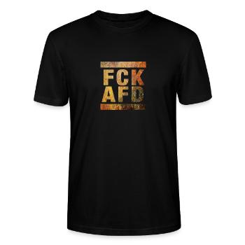 FCK AFD in rostigen Vintage Look, Motiv, Fuck AFD - Stanley/Stella Unisex Bio-T-Shirt CRAFTER - Schwarz - Vorne - Alina (178cm) & Michal (187cm)